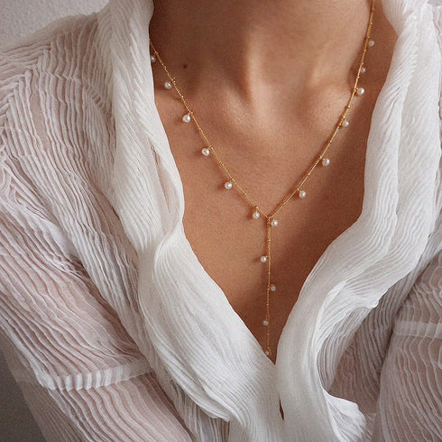 Elegant Y Shape Dainy Pearls Long Necklace - Zafari Studio Jewelry